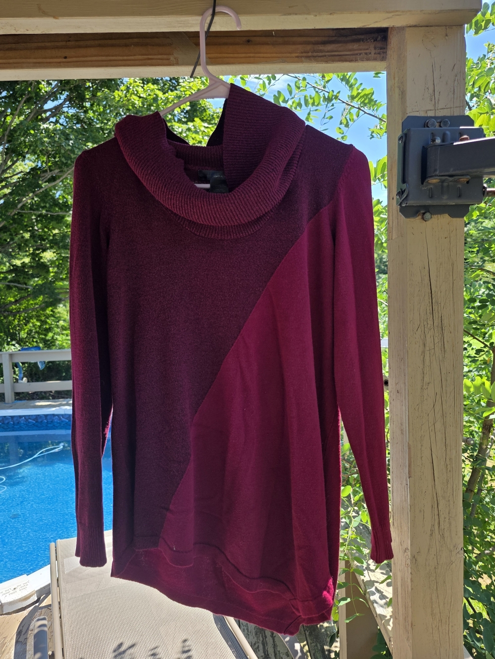 Women's Two-Tone Wine Cowl Neck Sweater